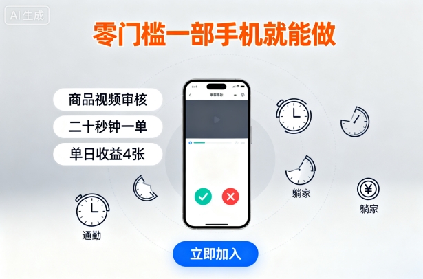 零门槛一部手机就能做，商品视频审核，通勤躺家碎片时间都能做，二十秒钟一单，单日收益4张【揭秘】-顺彩轻创-资源网-最新项目分享网