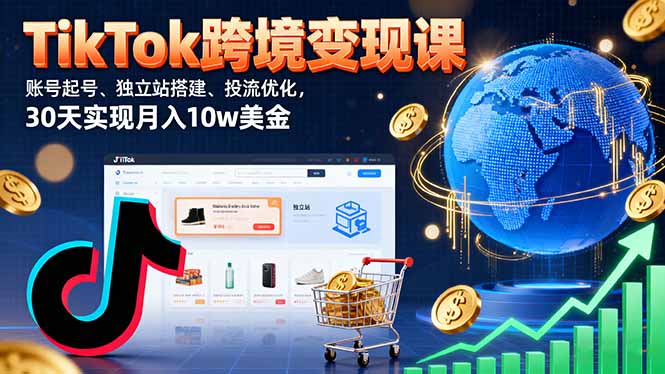 TikTok跨境变现课：账号起号、独立站搭建、投流优化，30天实现月入10w美金-顺彩轻创-资源网-最新项目分享网