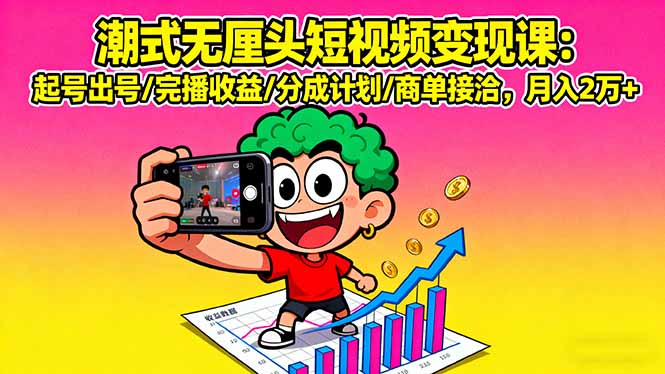 潮式无厘头短视频变现课：起号出号/完播收益/分成计划/商单接洽，月入2万+-顺彩轻创-资源网-最新项目分享网