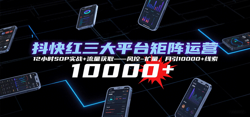 抖快红三大平台矩阵运营，12小时SOP实战+流量获取-风控-扩量，月引10000+线索-顺彩轻创-资源网-最新项目分享网
