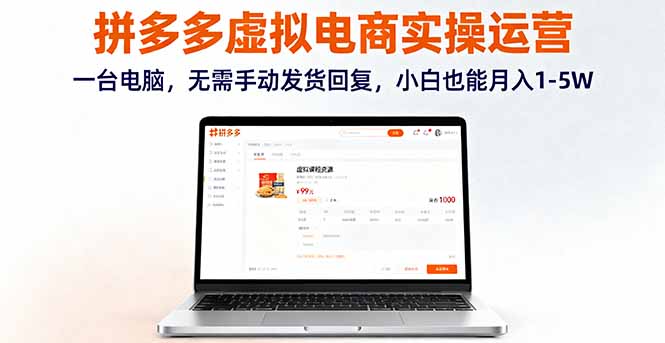 拼多多虚拟电商实操运营，一台电脑，无需手动发货回复，小白也能月入1-5W-顺彩轻创-资源网-最新项目分享网