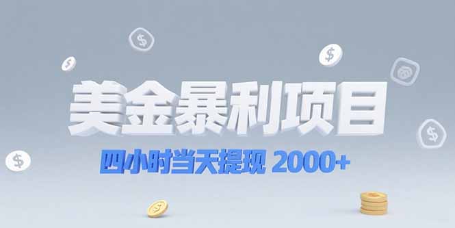 美金暴利项目，四小时当天提现 2000+机会留给会选赛道的人-顺彩轻创-资源网-最新项目分享网