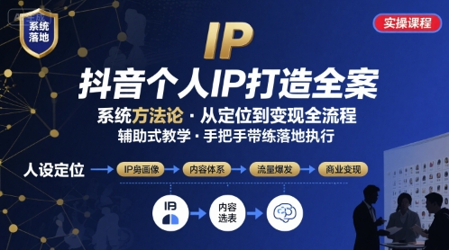 抖音个人IP系统落地实操大课，实操课程，辅助落地-顺彩轻创-资源网-最新项目分享网