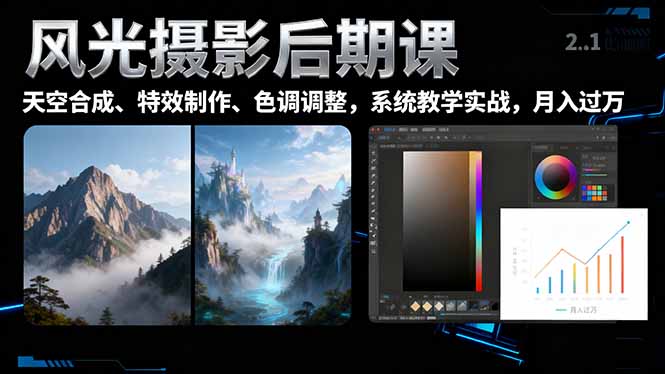 风光摄影后期课，一键换天空合成、特效制作、色调调整，月入过万-顺彩轻创-资源网-最新项目分享网
