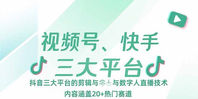 视频号、快手、抖音三大平台的剪辑与数字人直播技术，内容涵盖20+热门赛道-顺彩轻创-资源网-最新项目分享网