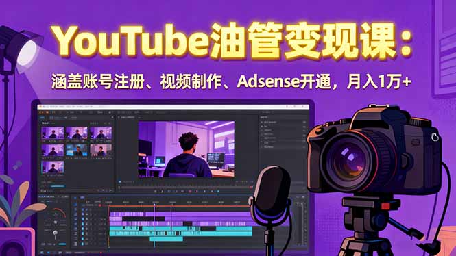 2025YouTube油管变现课：涵盖账号注册、视频制作、Adsense开通，月入1万+-顺彩轻创-资源网-最新项目分享网