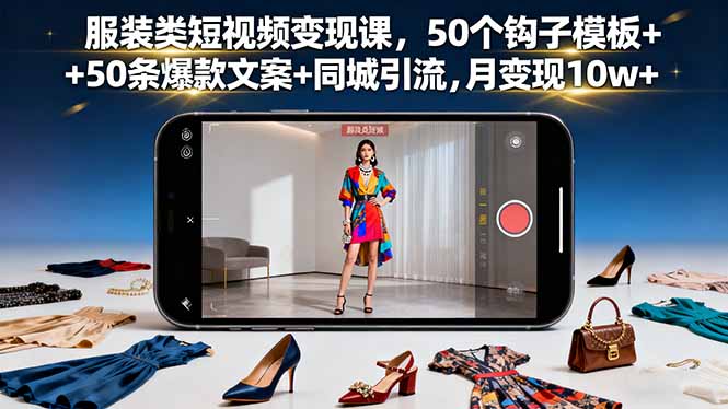 服装类短视频变现课，50个钩子模板+50条爆款文案+同城引流，月变现10w+-顺彩轻创-资源网-最新项目分享网