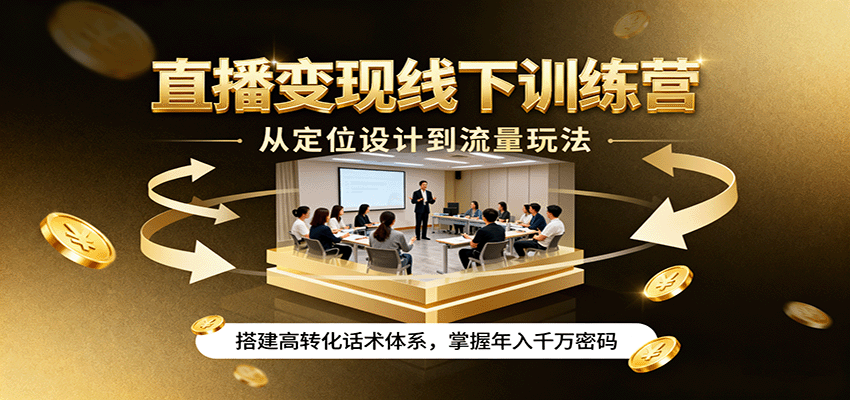 直播变现线下训练营，从定位设计到流量玩法，搭建高转化话术体系，掌握年入千万密码-顺彩轻创-资源网-最新项目分享网