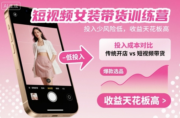 短视频女装带货训练营，投入少风险低，收益天花板高-顺彩轻创-资源网-最新项目分享网