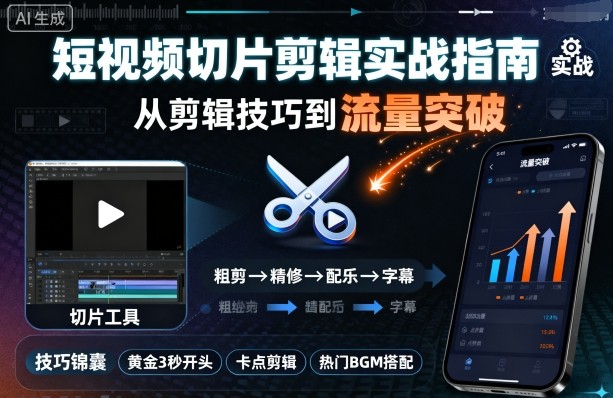 短视频切片剪辑实战指南，从剪辑技巧到流量突破-顺彩轻创-资源网-最新项目分享网