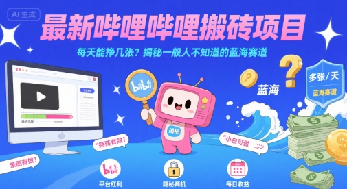 最新哔哩哔哩上B站搬砖项目，每天能挣几张？揭秘一般人不知道的蓝海赛道-顺彩轻创-资源网-最新项目分享网
