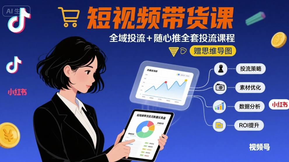 最新短视频带货课，全域投流+随心推全套投流课程+思维导图-顺彩轻创-资源网-最新项目分享网