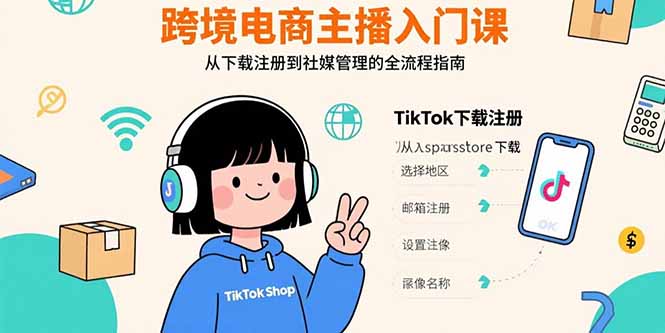 跨境电商主播入门课，TikTok下载注册，支付工具配置，社媒账号管理全流程-顺彩轻创-资源网-最新项目分享网