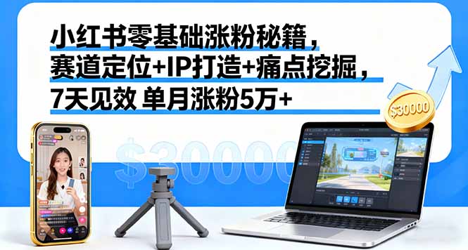 小红书零基础涨粉秘籍，赛道定位+IP打造+痛点挖掘，7天见效 单月涨粉5万+-顺彩轻创-资源网-最新项目分享网