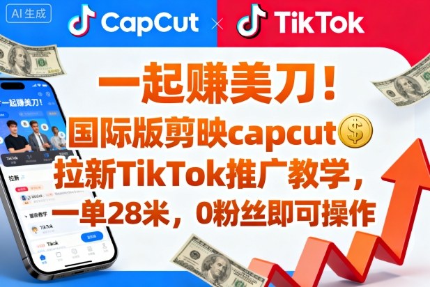 一起賺美刀！国际版剪映capcut拉新TikTok推广教学，一单28米，0粉丝即可操作(附推广入口和教学)-顺彩轻创-资源网-最新项目分享网