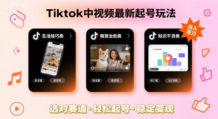 Tiktok中视频最新起号玩法，想要日入百刀，做好这几个赛道就可以了-顺彩轻创-资源网-最新项目分享网