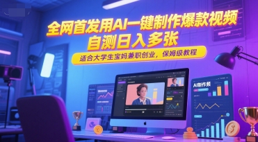 全网首发用AI一键制作爆款视频，自测日入多张，适合大学生宝妈兼职创业，保姆级教程-顺彩轻创-资源网-最新项目分享网