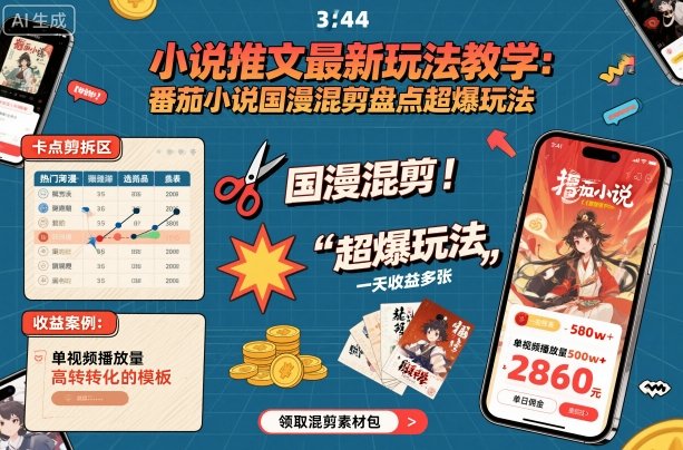 小说推文最新玩法教学，番茄小说国漫混剪盘点超爆玩法，全程干货，一天收益多张-顺彩轻创-资源网-最新项目分享网