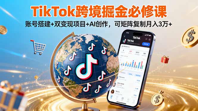 TikTo跨境掘金必修课，账号搭建+双变现项目+AI创作，可矩阵复制月入3万+-顺彩轻创-资源网-最新项目分享网