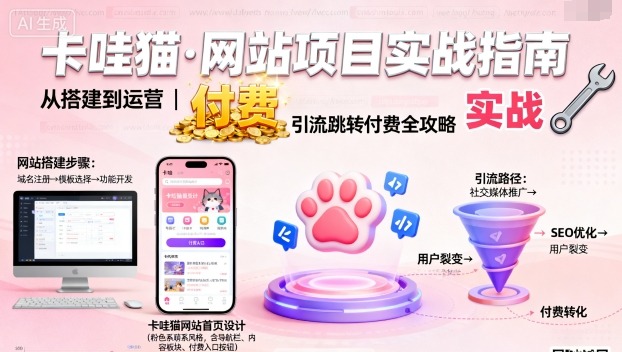 卡哇猫·网站项目，网站搭建与运营以及引流跳转付费-顺彩轻创-资源网-最新项目分享网