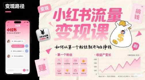 小红书流量变现课，如何从第一个粉丝就开始挣钱-顺彩轻创-资源网-最新项目分享网
