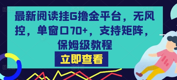 最新阅读挂G撸金平台，无风控，单窗口70+，支持矩阵，保姆级教程【揭秘】-顺彩轻创-资源网-最新项目分享网