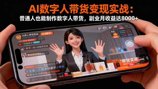 AI数字人带货变现实战：普通人也能制作数字人带货，副业月收益达8000+-顺彩轻创-资源网-最新项目分享网