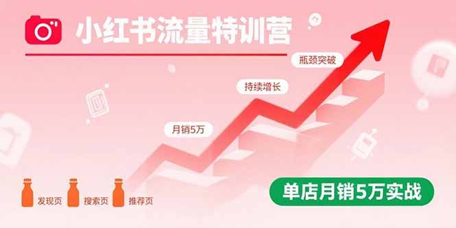 小红书流量特训营：突破流量瓶颈，实现店铺持续增长，单店月销5万实战-顺彩轻创-资源网-最新项目分享网