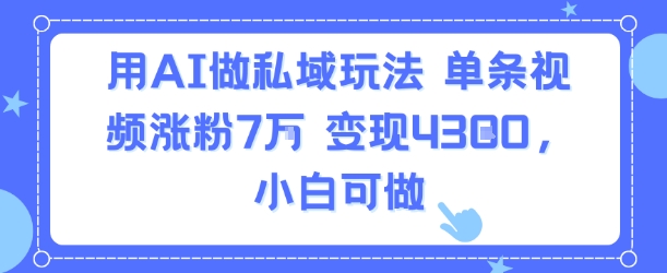 用AI做私域玩法，单条视频涨粉7W变现4.3k，小白可做-顺彩轻创-资源网-最新项目分享网