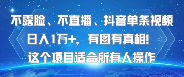 不露脸、不直播、抖音单条视频日入1W+，有图有真相！这个项目适合所有人操作-顺彩轻创-资源网-最新项目分享网