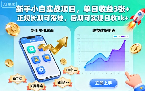 新手小白实战项目，单日收益3张+，正规长期可落地，后期可实现日收1k+【揭秘】-顺彩轻创-资源网-最新项目分享网