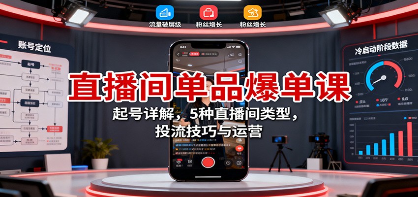 直播间单品爆单课：起号详解，5种直播间类型，投流技巧与运营-顺彩轻创-资源网-最新项目分享网