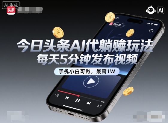 今日头条AI代躺賺玩法，每天5分钟发布视频，手机小白可做，最高1W+【揭秘】-顺彩轻创-资源网-最新项目分享网