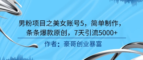 男粉项目之美女账号5，简单制作，条条爆款原创，7天引流5000+-顺彩轻创-资源网-最新项目分享网