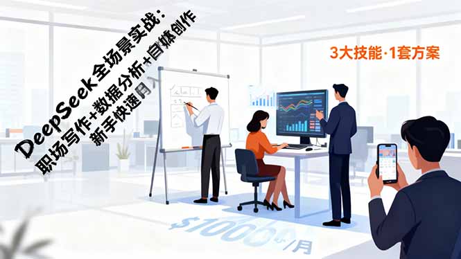 DeepSeek全场景实战：职场写作+数据分析+自媒体创作，新手快速月入过万-顺彩轻创-资源网-最新项目分享网
