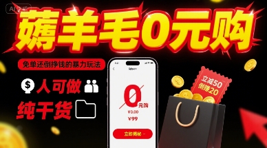 薅羊毛0元购，免单还倒挣钱的暴力玩法，人人可做，纯干货-顺彩轻创-资源网-最新项目分享网