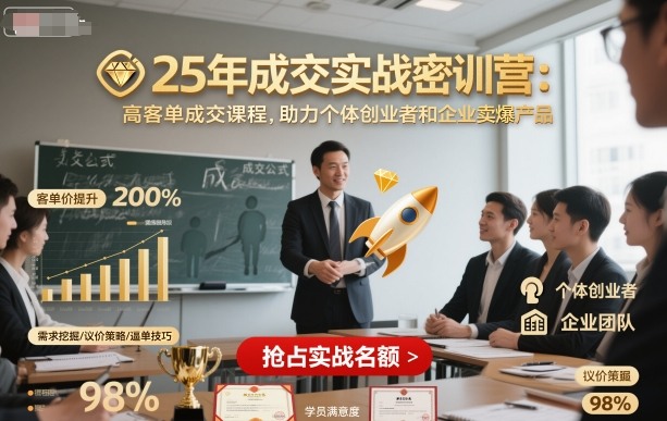 25年成交实战密训营，高客单成交课程，助力个体创业者和企业卖爆产品-顺彩轻创-资源网-最新项目分享网