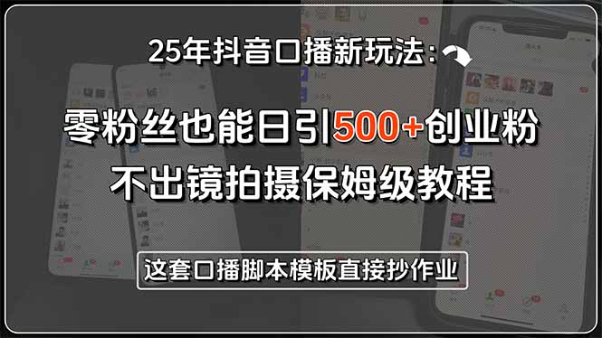 25年抖音口播新玩法：零粉丝也能日引500+创业粉，不出镜拍摄保姆级教程…-顺彩轻创-资源网-最新项目分享网