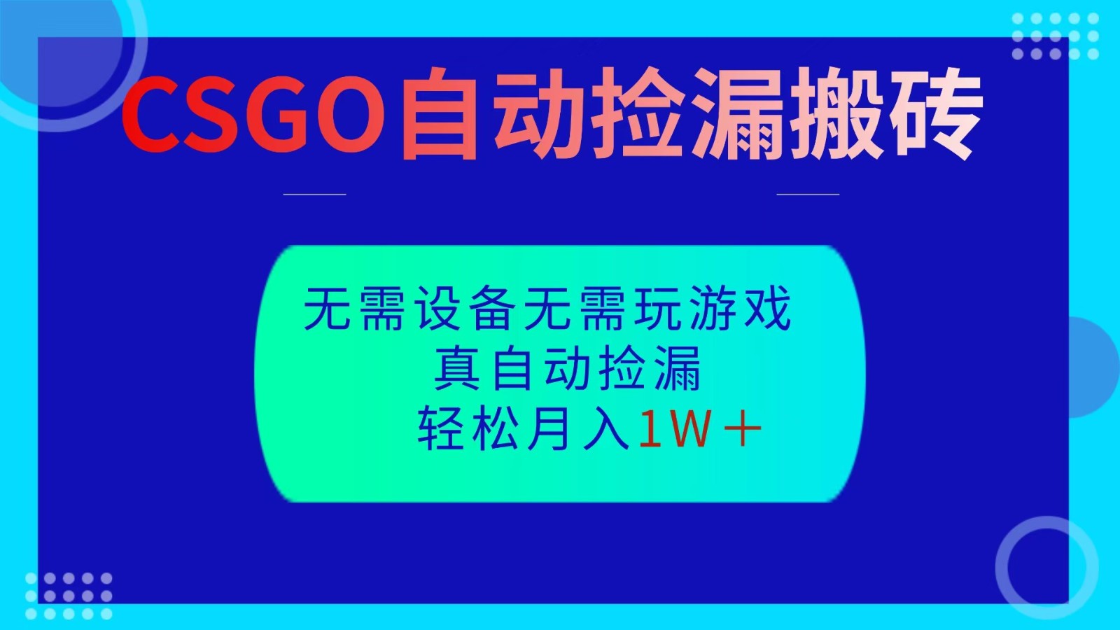 CSGO自动捡漏搬砖，当天操作当天见结果，无需了解游戏，包教包会包落地-顺彩轻创-资源网-最新项目分享网