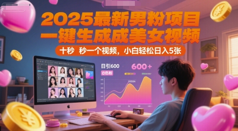 2025最新男粉项目，一键生成美女视频，日引600+色粉 十秒一个视频，小白轻松日入5张【揭秘】-顺彩轻创-资源网-最新项目分享网