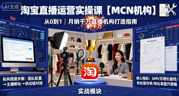 淘宝直播运营实操课【MCN机构】，从0到1做一家月销千W的直播机构-顺彩轻创-资源网-最新项目分享网