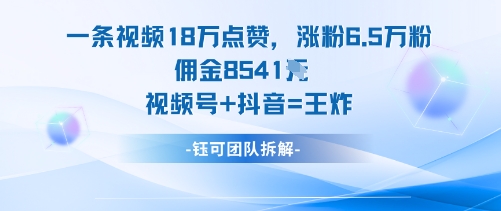 一条视频18W点赞，涨粉6.5W粉佣金8541米，视频号+抖音=王炸-顺彩轻创-资源网-最新项目分享网