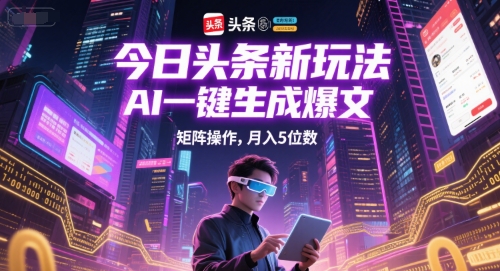 今日头条新玩法，AI一键生成爆文，矩阵操作，月入5位数-顺彩轻创-资源网-最新项目分享网