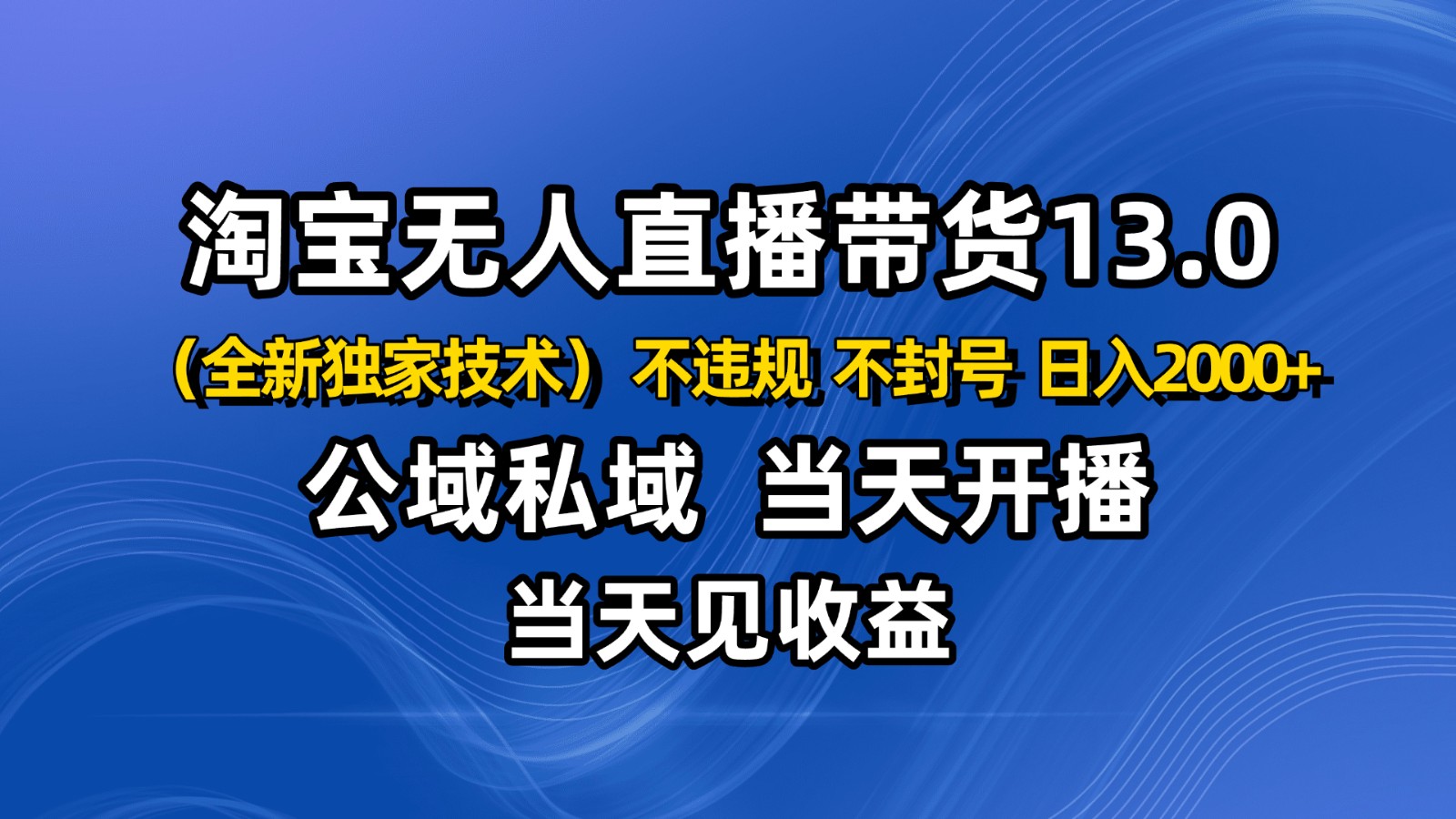 淘宝无人直播13.0，公域私域技术，不封号，不违规 布局下半年旺季赛道，日入2000+-顺彩轻创-资源网-最新项目分享网