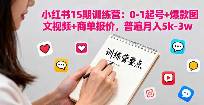 小红书15期训练营：0-1起号+爆款图文视频+商单报价，普遍月入5k-3w-顺彩轻创-资源网-最新项目分享网