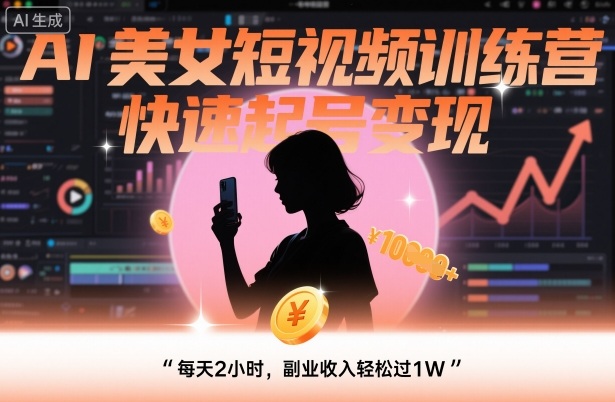 AI美女短视频训练营，快速起号变现，每天2小时，副业收入轻松过1W-顺彩轻创-资源网-最新项目分享网