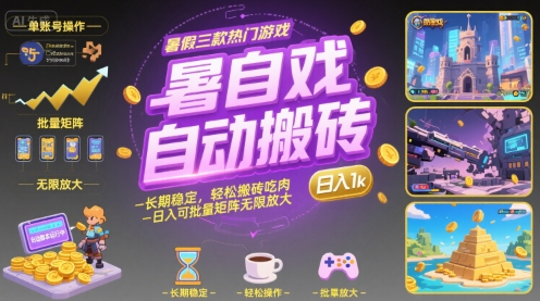 暑假三款热门游戏自动搬砖，长期稳定，轻松搬砖吃肉，日入1k ，可批量矩阵无限放大【揭秘】-顺彩轻创-资源网-最新项目分享网