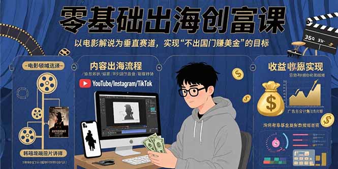零基础出海创富课：以电影解说为垂直赛道，实现不出国门赚美金的目标-顺彩轻创-资源网-最新项目分享网