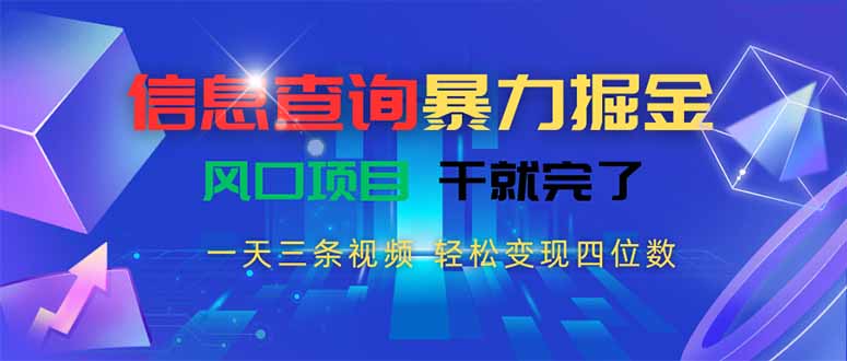 信息查询暴力掘金，一天三条视频 轻松变现四位数，风口项目干就完了-顺彩轻创-资源网-最新项目分享网