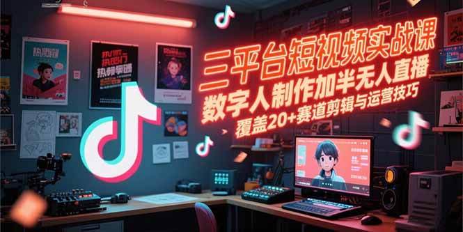三平台短视频实战课，数字人制作加半无人直播，覆盖20+赛道剪辑与运营技巧-顺彩轻创-资源网-最新项目分享网